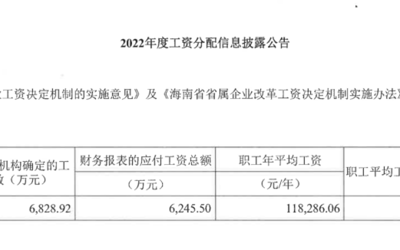 2022年度工资分配信息披露公告
